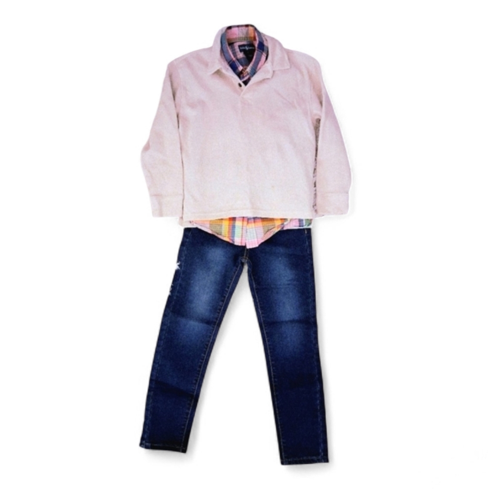 Ralph Lauren Multicolor Plaid Shirt With Pullover And Jean Bundle Size 6-7